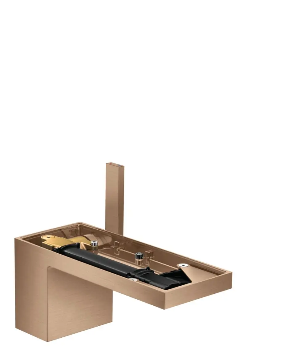 Waschtischmischer mit hohem, rechteckigem Design in gebürstetem Rotgold, ansprechend für moderne Badezimmer, präsentiert von der Marke AXOR.